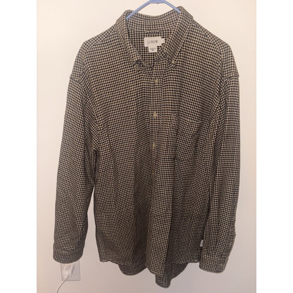 Vintage J Crew Shirt Mens Large Brown Black Houndstooth Thick Heavy Flannel